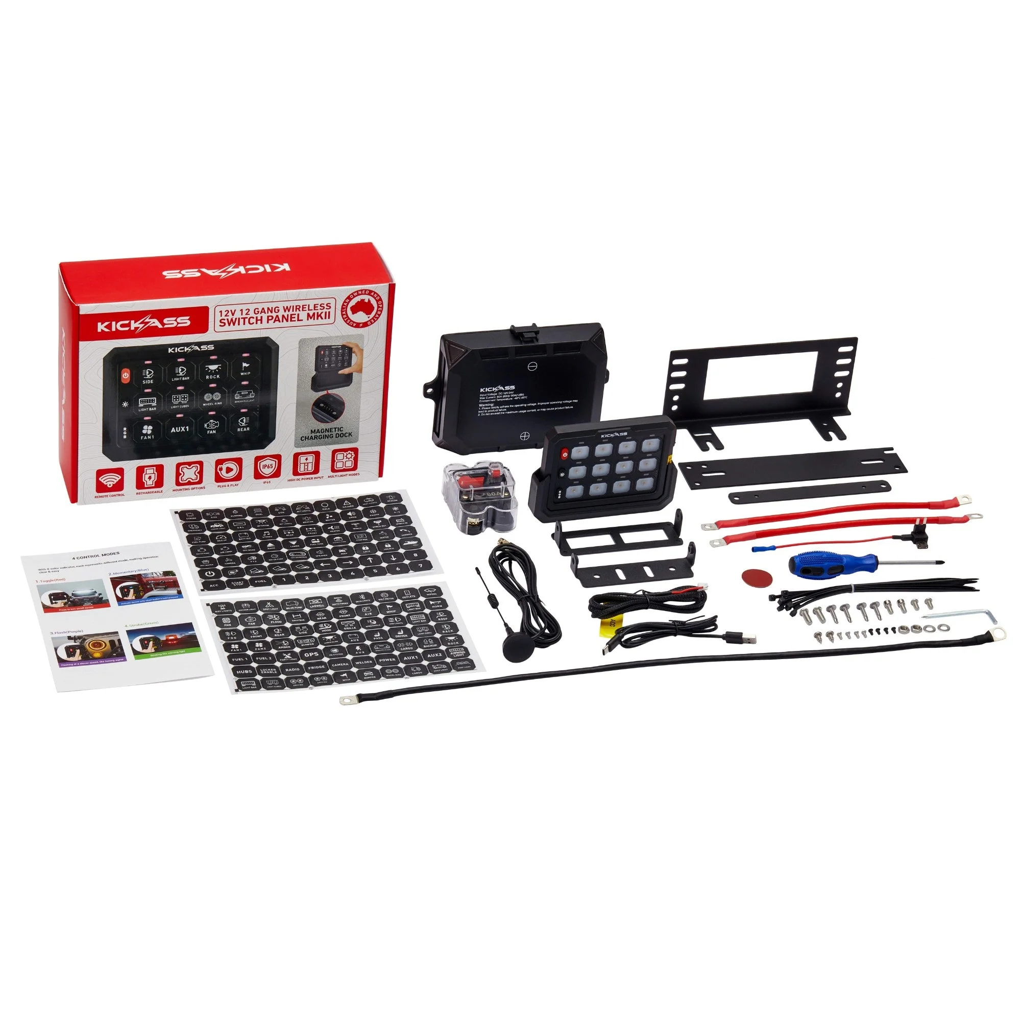 KickAss 12/24V 12 Gang Wireless Switch Panel with Magnetic Charging Cradle - Image 16