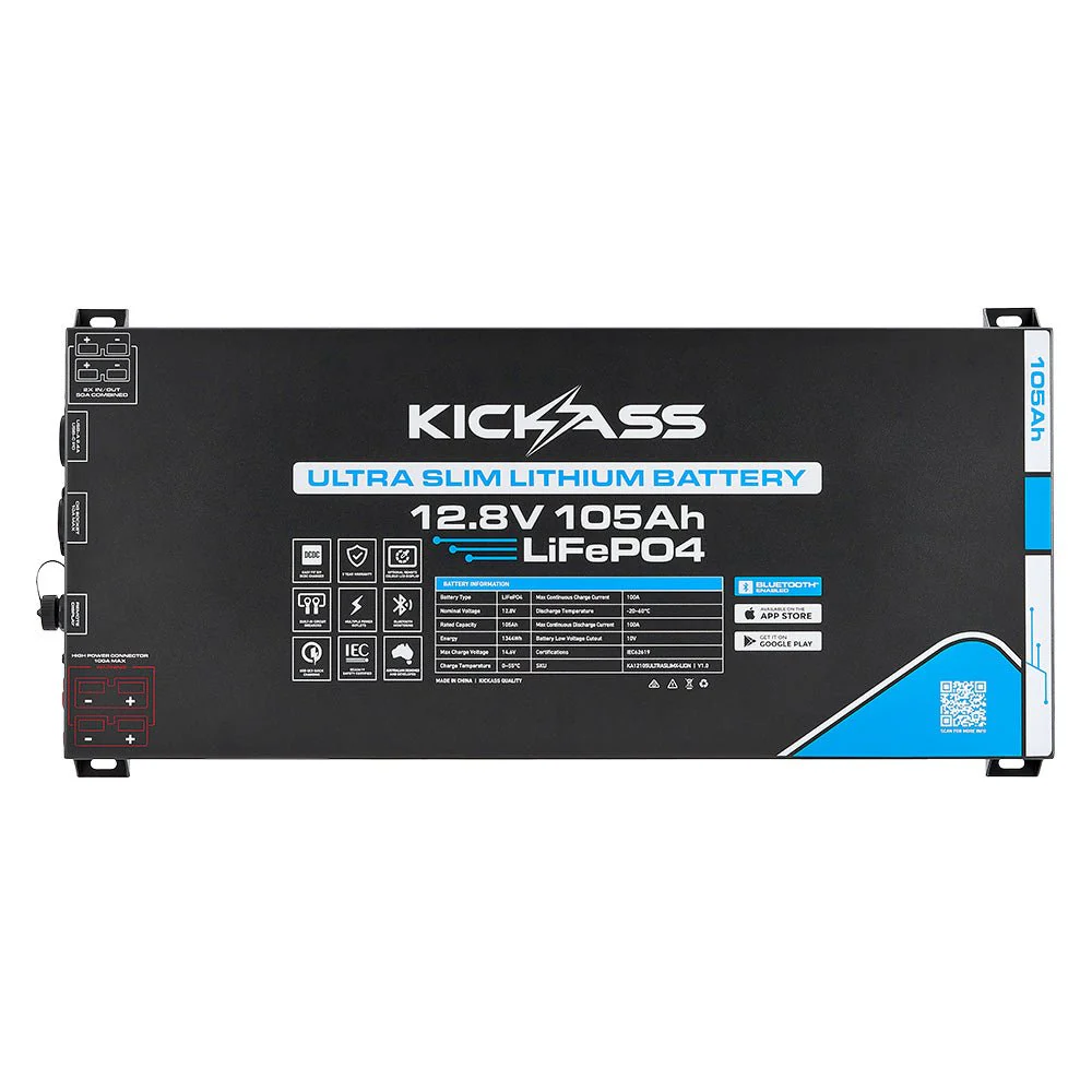 KickAss Smart 12V 105Ah Ultra Slimline Lithium Deep Cycle Battery LiFePO4 - Image 3