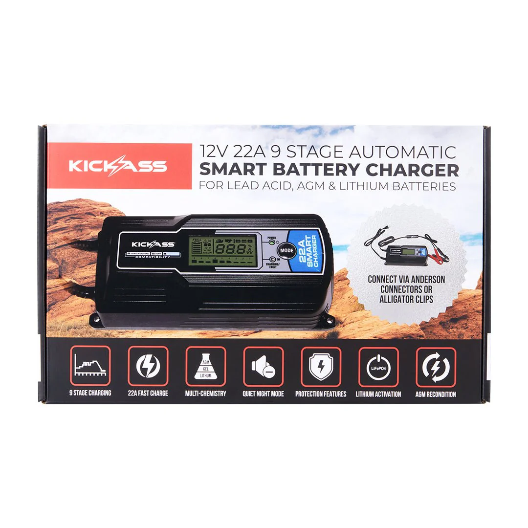 KickAss 12V 22Amp ACDC 9 Stage Smart Battery Charger For Lead Acid, AGM & Lithium Batteries - Image 9