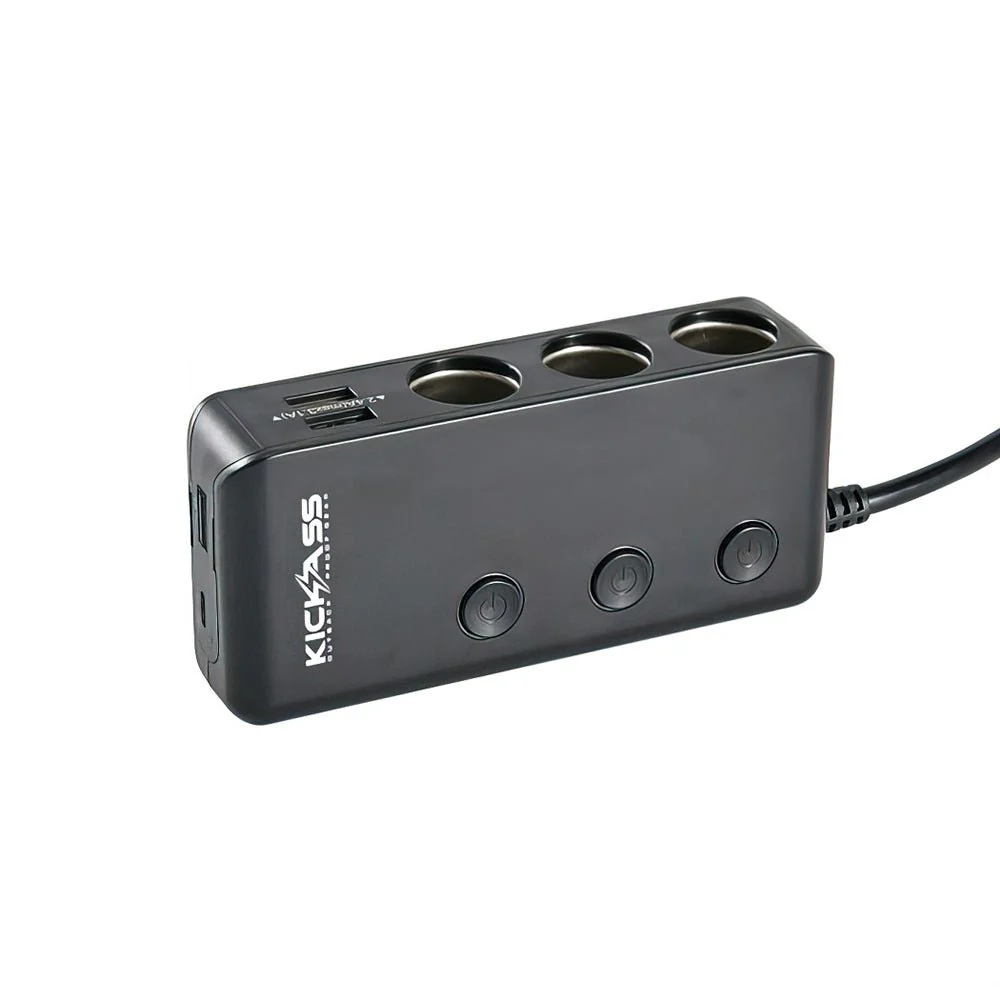 KickAss 3 Way Cigarette Socket Splitter with USB Ports - Image 3