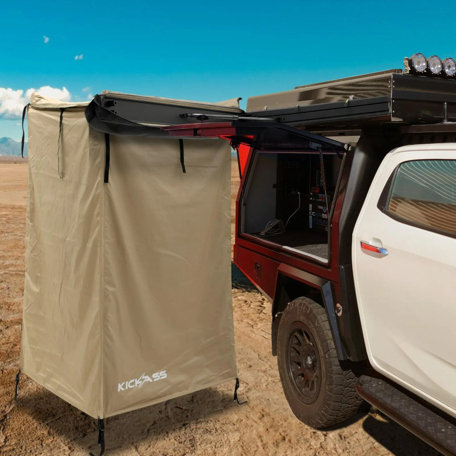 KickAss Premium Shower Awning with Swing Arm & LED Light Strip - Image 11