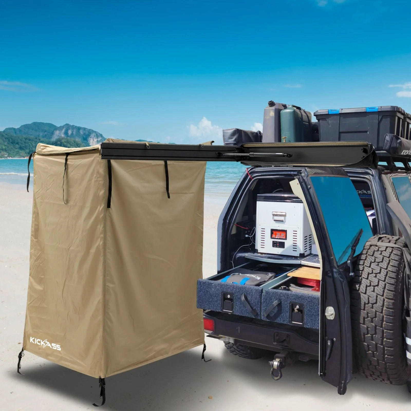 KickAss Premium Shower Awning with Swing Arm & LED Light Strip - Image 12